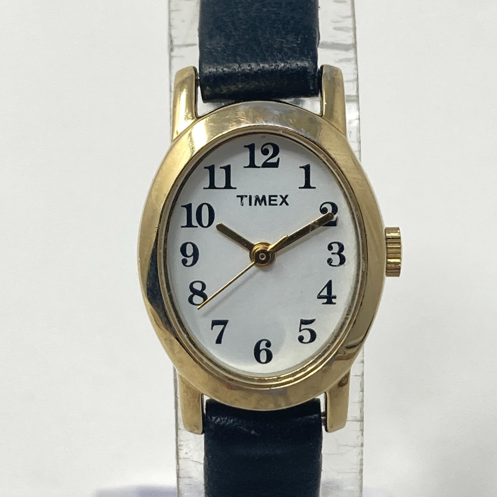 Timex Cavatina Watch Women Gold Tone Black Leather Band New Battery 8.5″ 2012