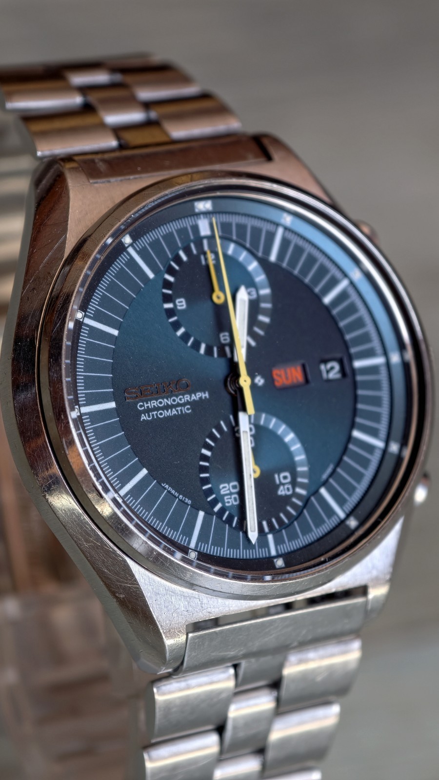 Mens Vintage Seiko 6138-3000 April 1972. Petrol Dial. All Original. Serviced.