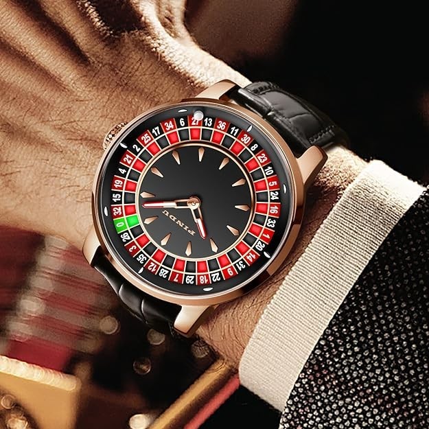 🔥USA🔥 PINDU Design NH35A Rotary Roulette Casino Mechanical Watch Leather P6626
