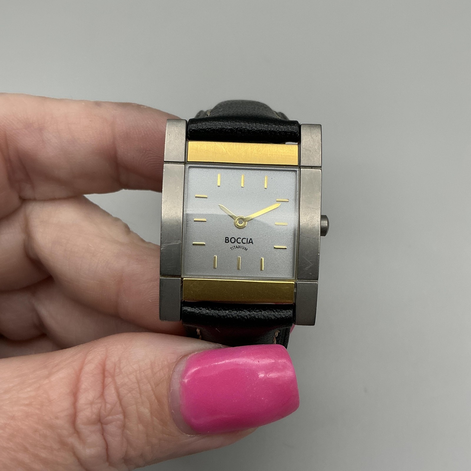 Boccia Womens Watch 25mm Titanium Silver Gold Tone Black Leather New Battery