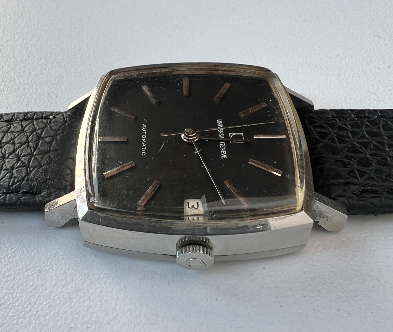 Universal Geneve Automatic Watch Vintage Mens Black Dial Tv Date 1-69 Movement