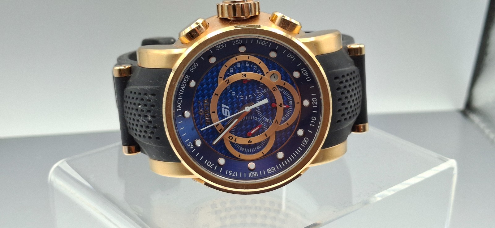 Invicta S1 Rally 19333 Rose Gold Blue 48mm Quartz Chronograph Silicone Watch