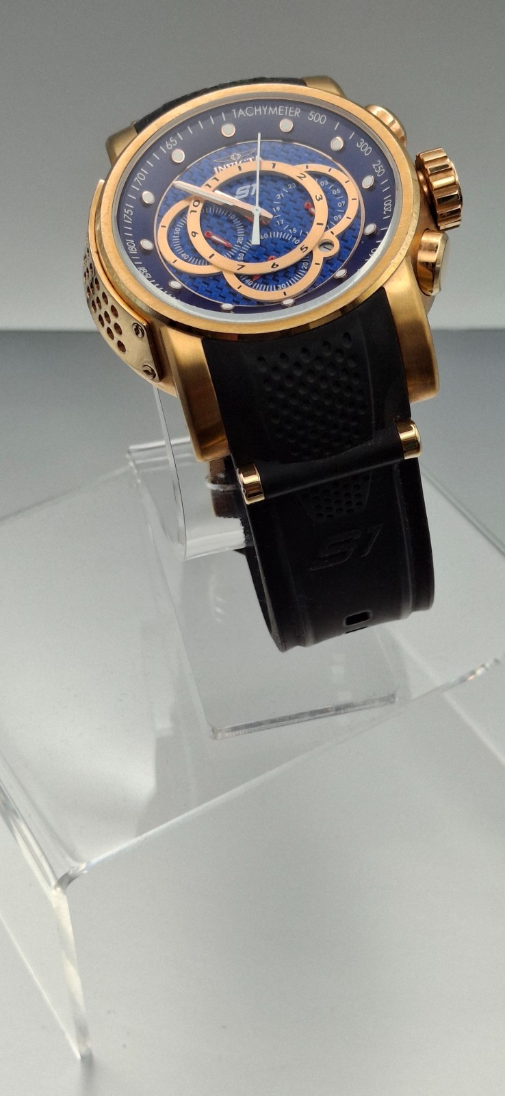 Invicta S1 Rally 19333 Rose Gold Blue 48mm Quartz Chronograph Silicone Watch