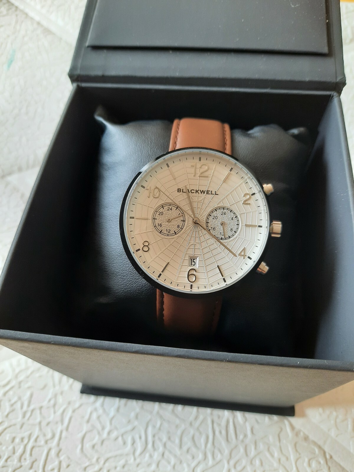 Blackwell Guggem Umber White Dial VD31 Quartz Dual Time 44 mm w Brown Leather