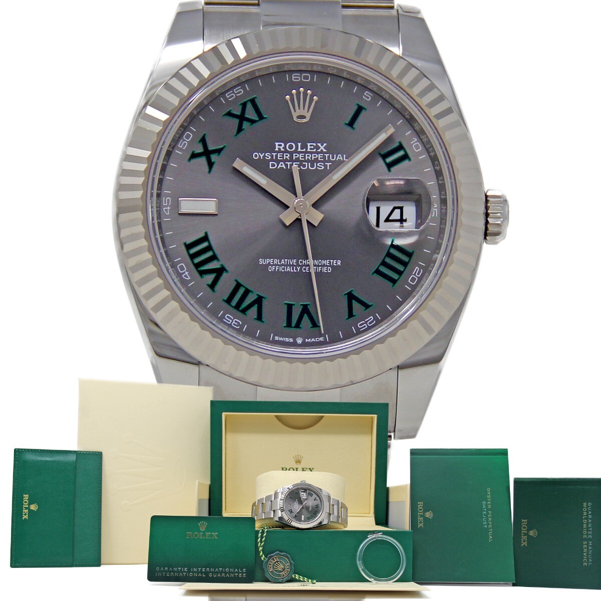 NEW 2024 Rolex 126334 Datejust 41 Wimbledon Steel Fluted Oyster COMPLETE RL413.1