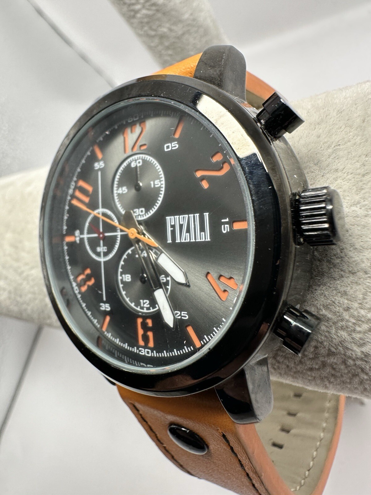 Fizili MWA010 Mens Watch New Battery 45MM 8.75″ Orange Leather Band F7