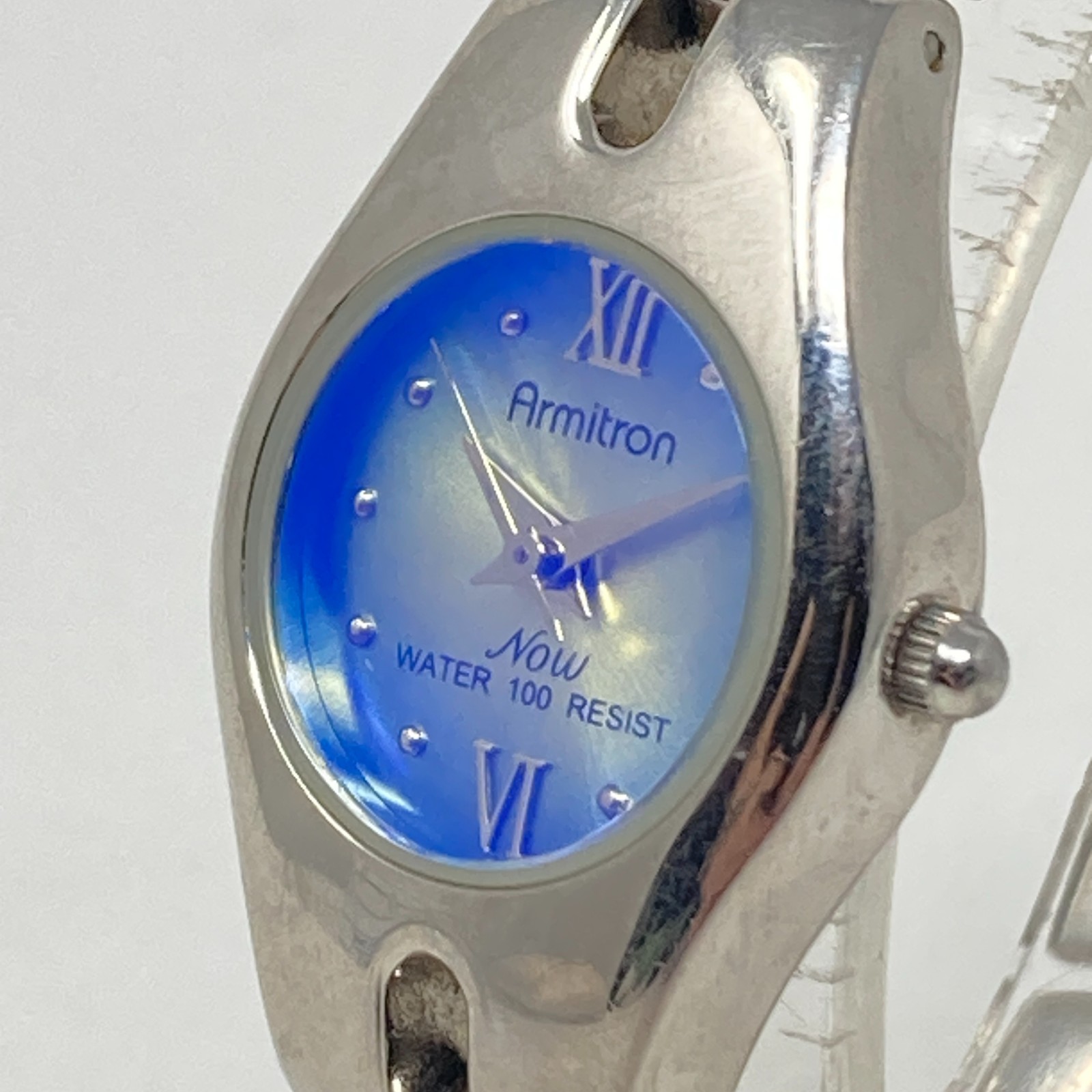 Armitron Now Watch Women 22mm Silver Tone Blue Yellow Dial WR New Battery 6.25″