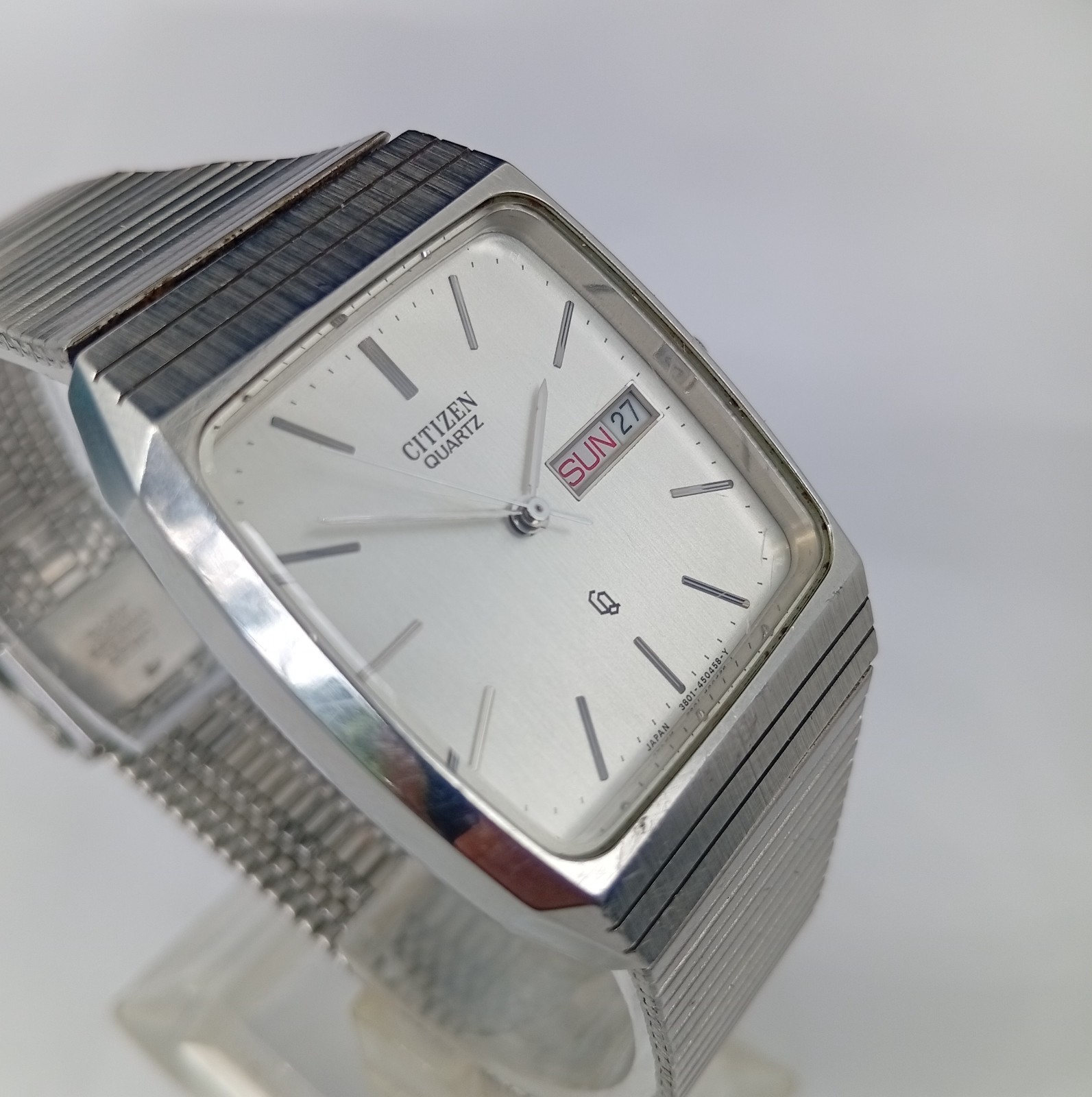 1980s Citizen CQ GN-7-S Sliver Dial Men’s Square Shape Quartz Watch Japan