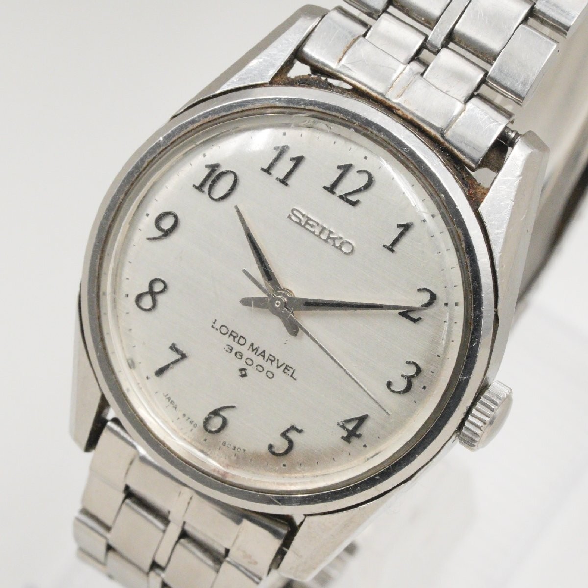 Vintage Seiko Lord Marvel 5740-8000 36000 Silver Linen Arabic Manual Watch SS JP