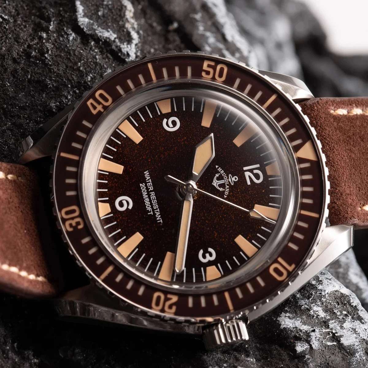 Hruodland Automatic Watch Men Retro Dive K1 Glass 20Bar Waterproof