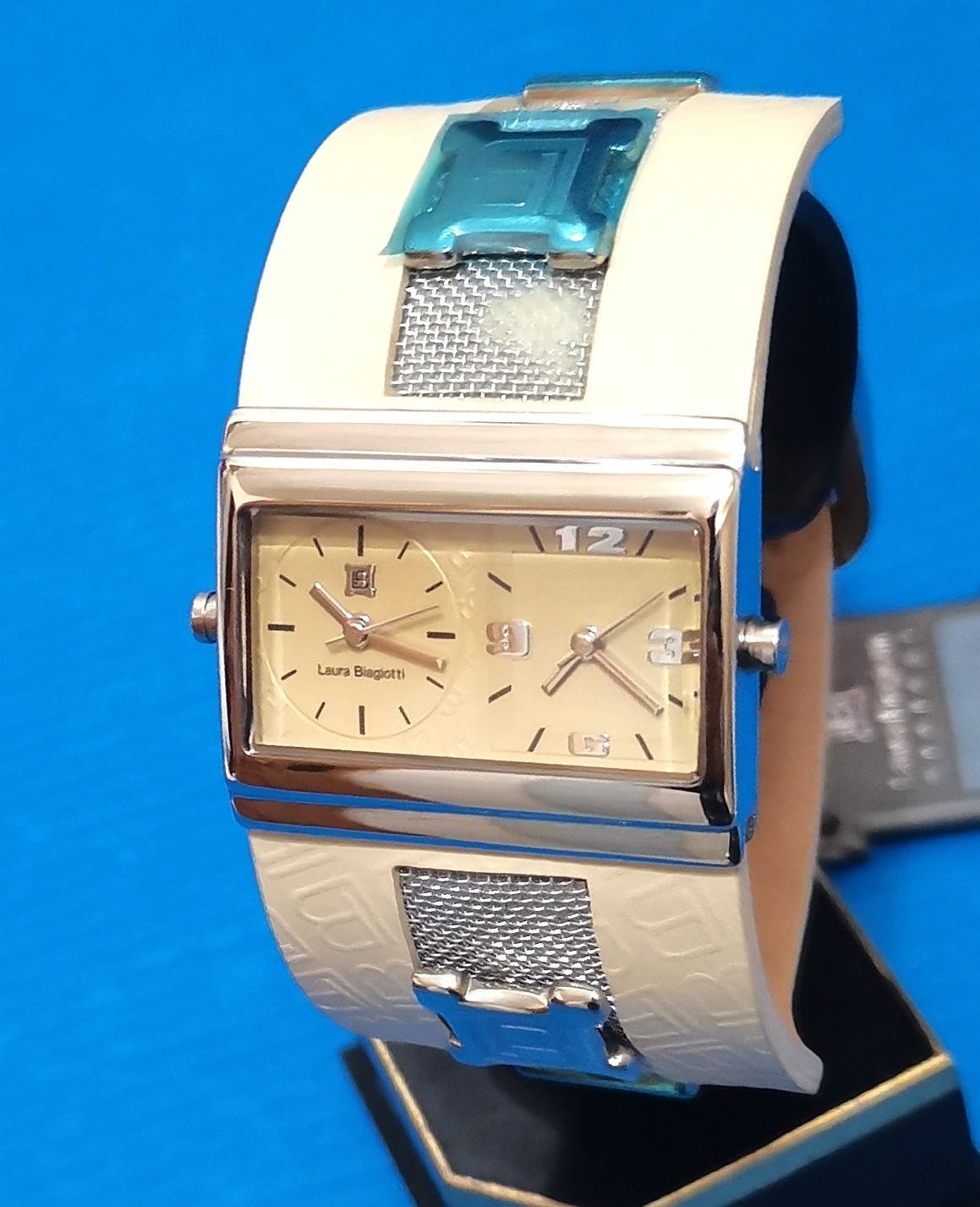 laura biagiotti icon watch style vintage case rectangular 2 time