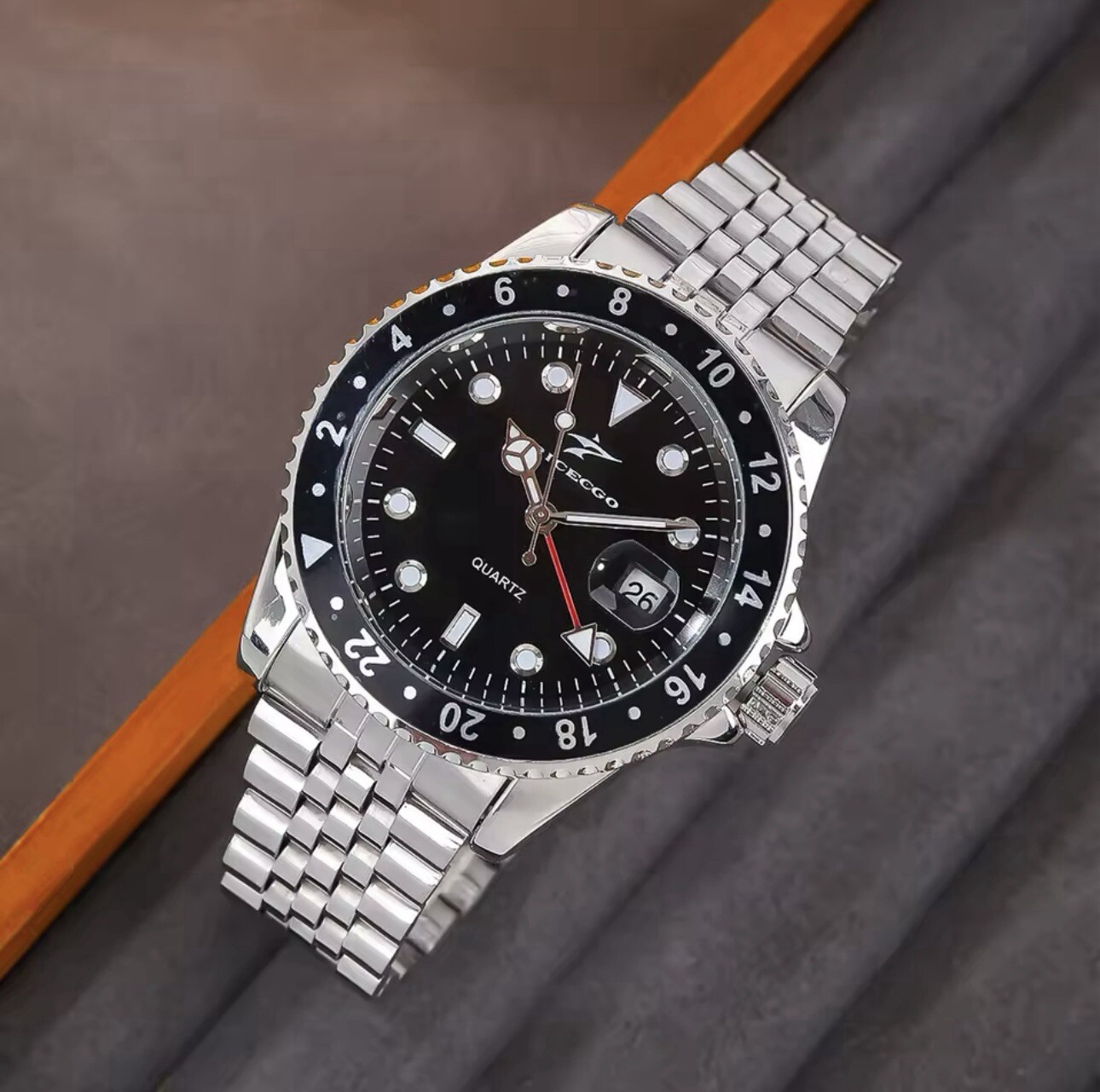 2024 Ricecgo 42mm Black GMT Stainless Quartz MensWatch – Luxury Jubilee Luminous