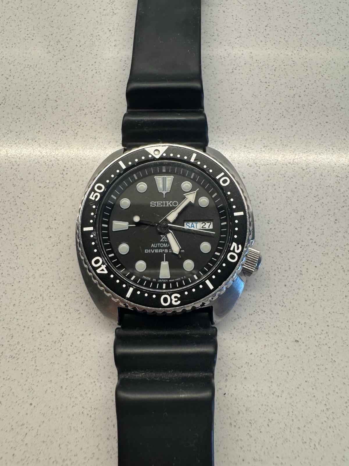 Seiko Turtle Prospex Diver 200m Black Day/Date Rotating Bezel Rubber 4R36-40Y0