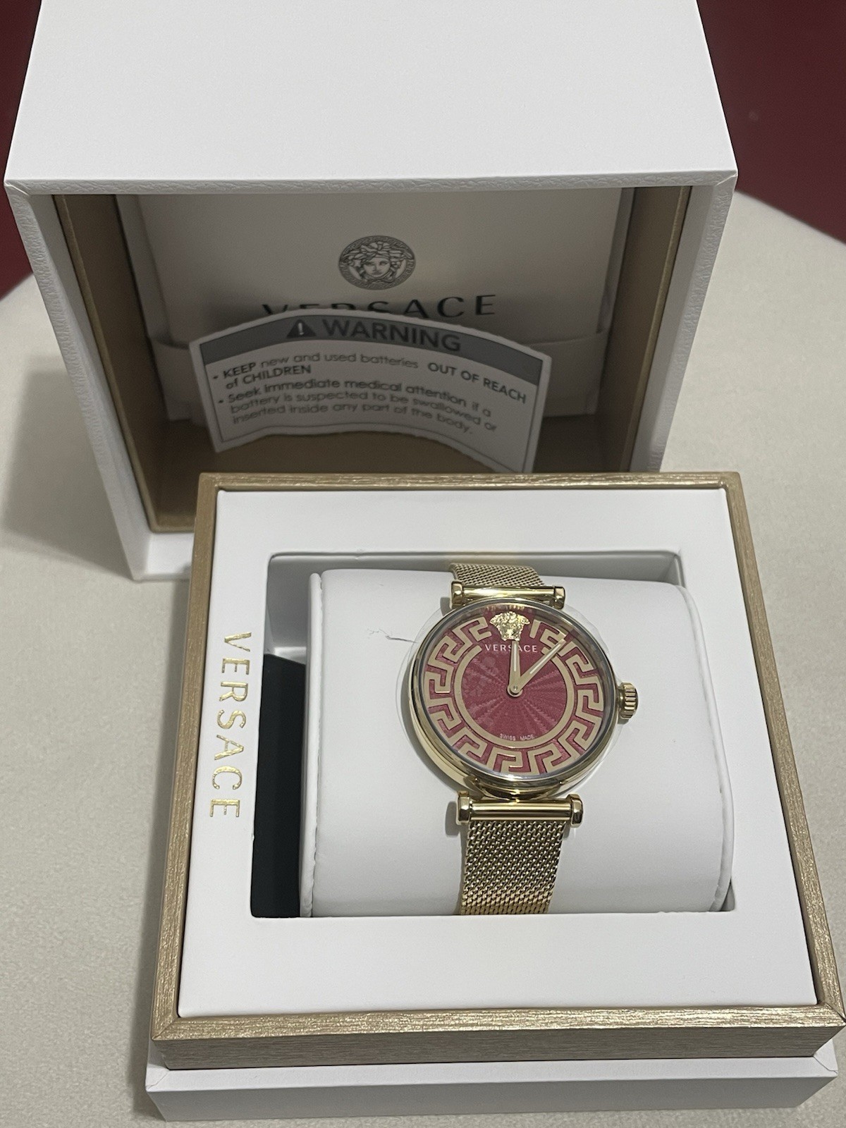 Versace Women’s Swiss Greca Gold Ion Plated Stainless Steel Mesh Bracelet 35mm