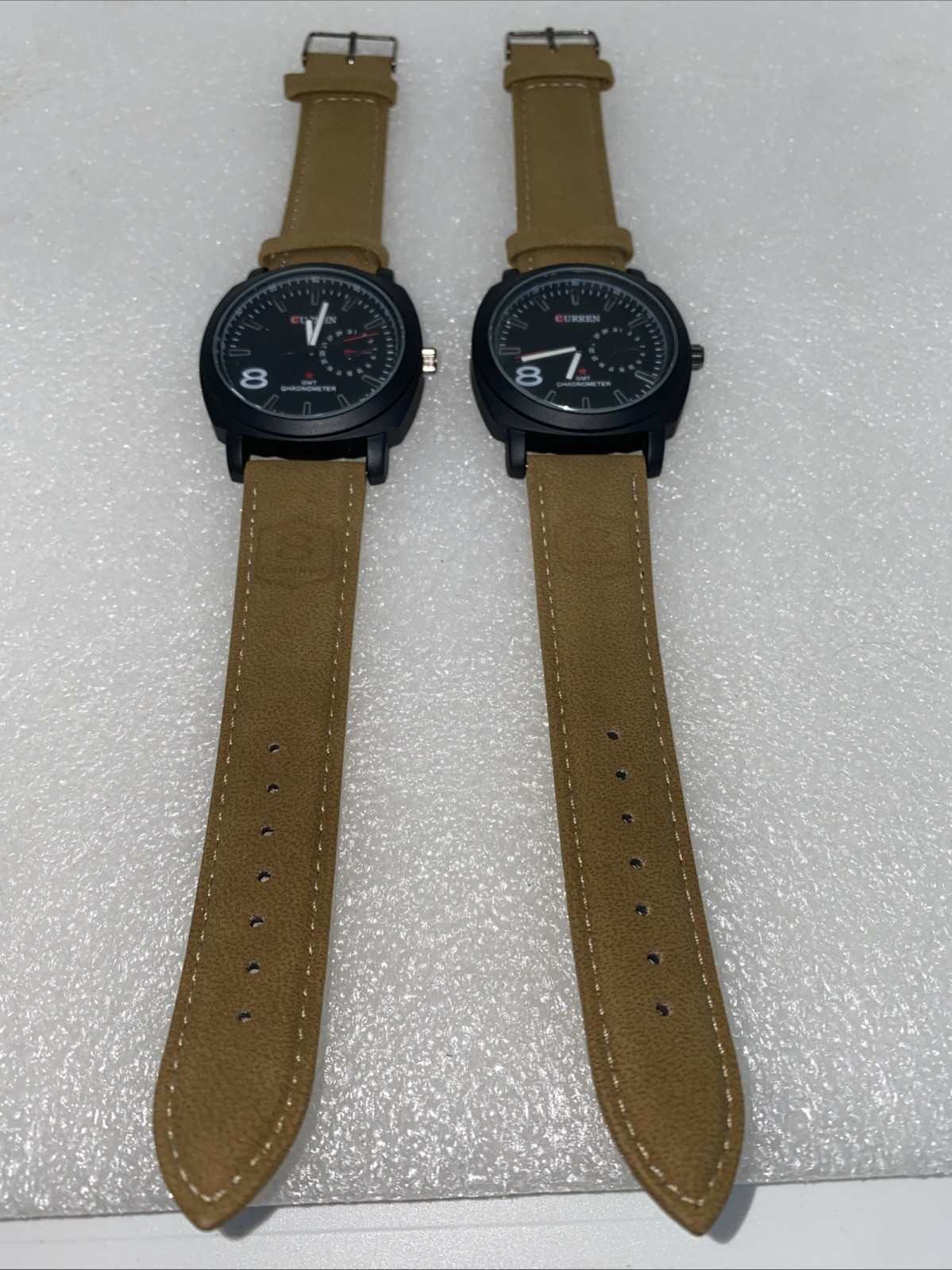 Lot Of 2 CURREN BEIGE LEATHER BLACK CHRONOMETER WATCHES! #M8139