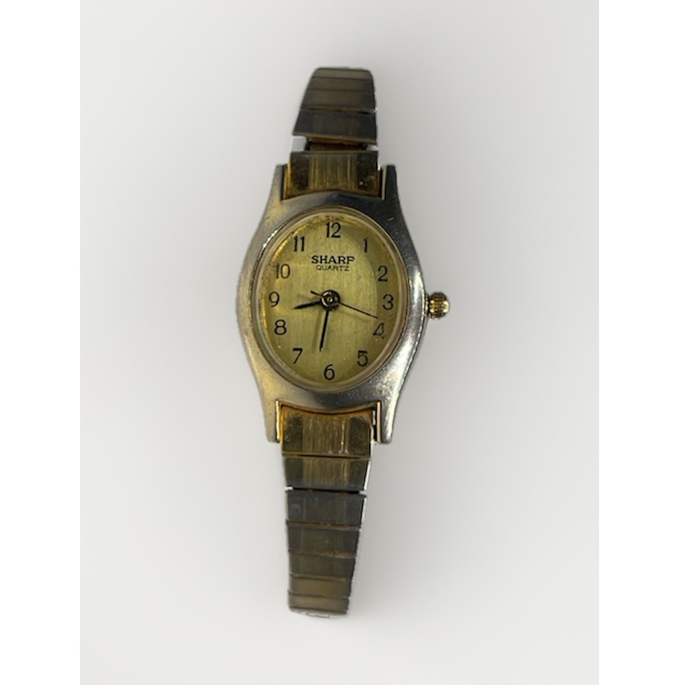 Vintage Sharp Womens Quartz Watch Gold Silver Oval Link Bracelet Dress Formal