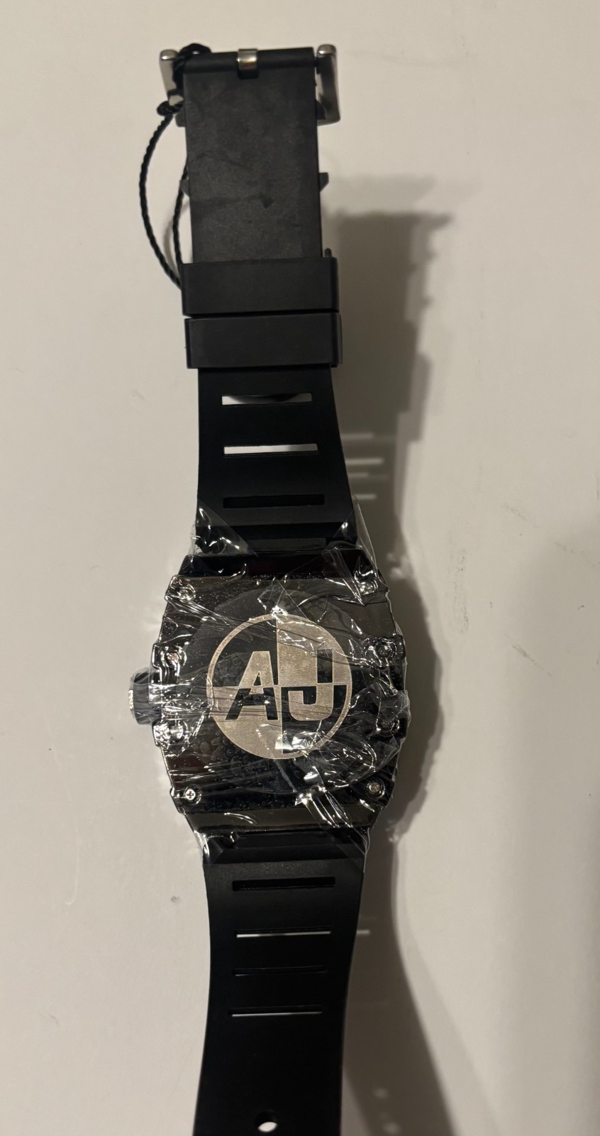 AJ Men’s Chronograph Richard Miles Style Watch Black Dial Rubber Strap 50mm NIB