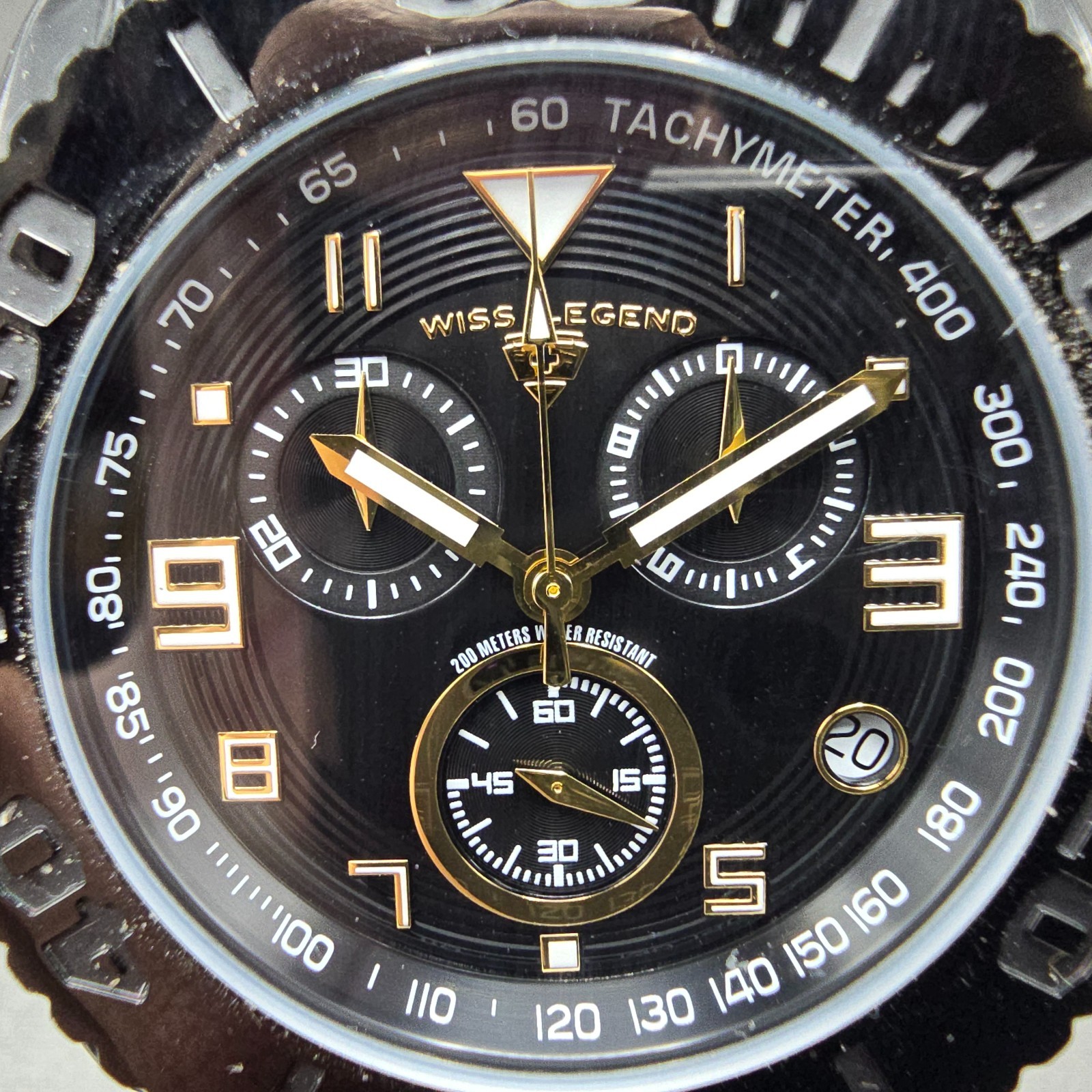 Swiss Legend Commander Chronograph Watch Men 46mm Black Daydate NewBatt