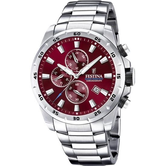 FESTINA F20463/5 Gents Stainless Steel Red Dial Chrono 100m W/R 2 Year Warranty