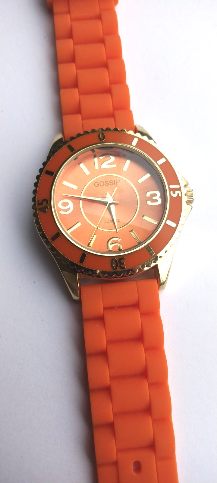 Gossip Orange Round Dial/ Silver Tone Case Orange Silicone Band Watch