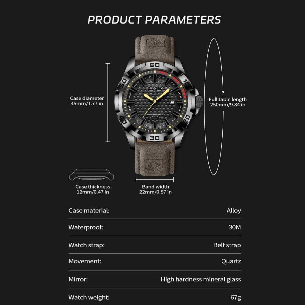 Luxury Men’s Watch Waterproof Quartz Date Luminous Business Leather Wristwatch