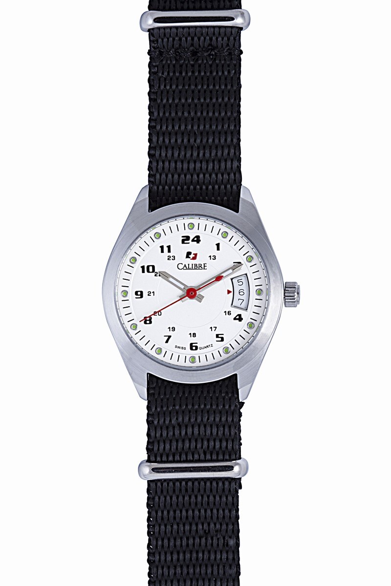 Calibre Women’s SC-6T1-04-001 Trooper Lady White Dial Black Canvas Watch