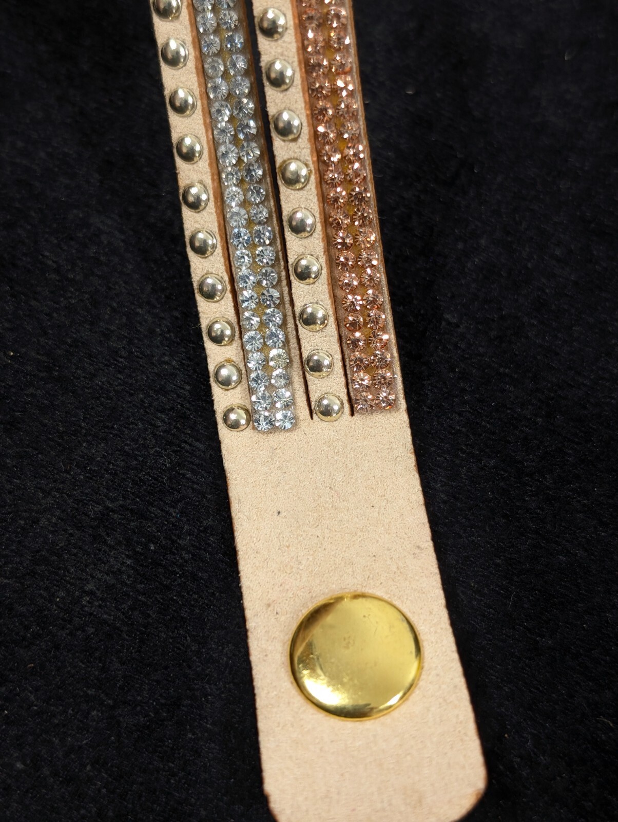 Geneva Gold Tone Dial Round Case Rhinestone Stud Faux Leather Wrap Watch