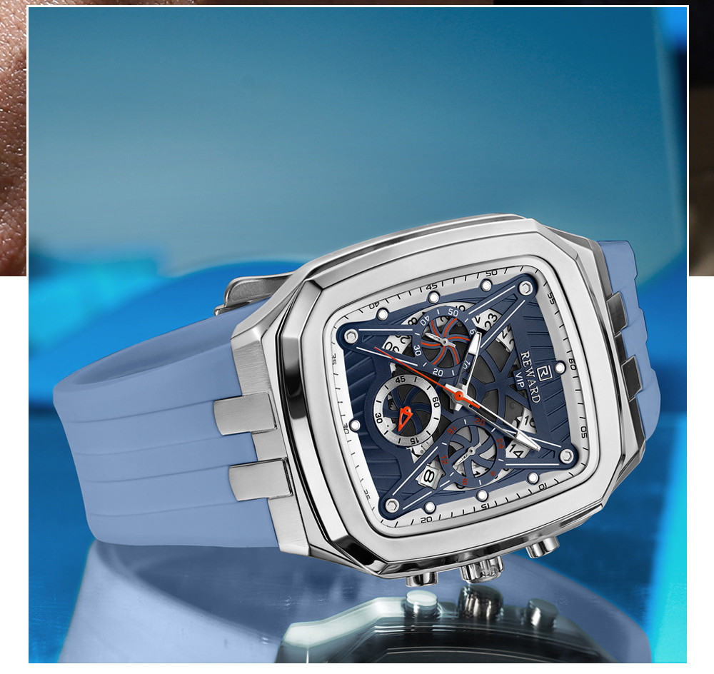 REWARD Men’s Rectangle Multifunction Chronograph Calendar Luminous Quartz Watch