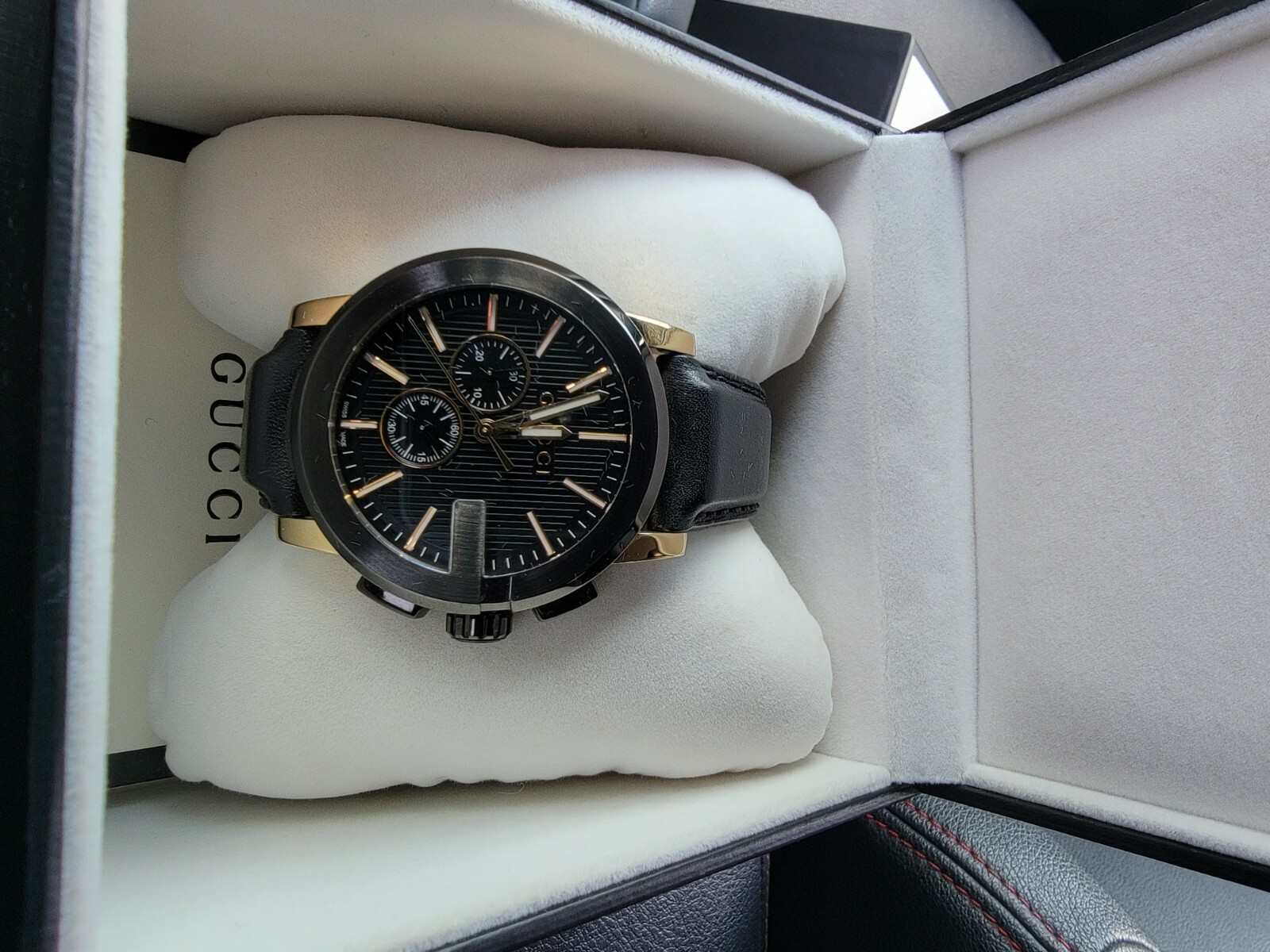 Gucci YA101203 G Chrono Wrist Watch for Men – Black and Gold.