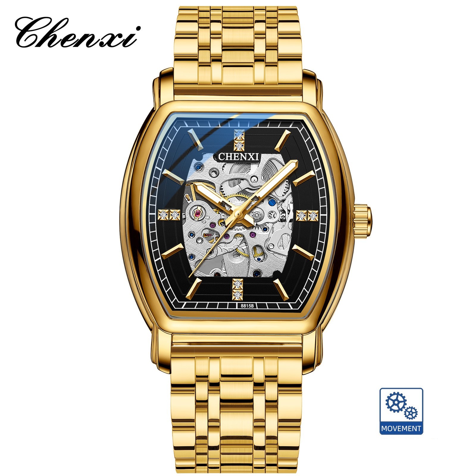 CHENXI Men’s Gold Steel Hollow Out Luminous Business Automatic Mechanical Watch
