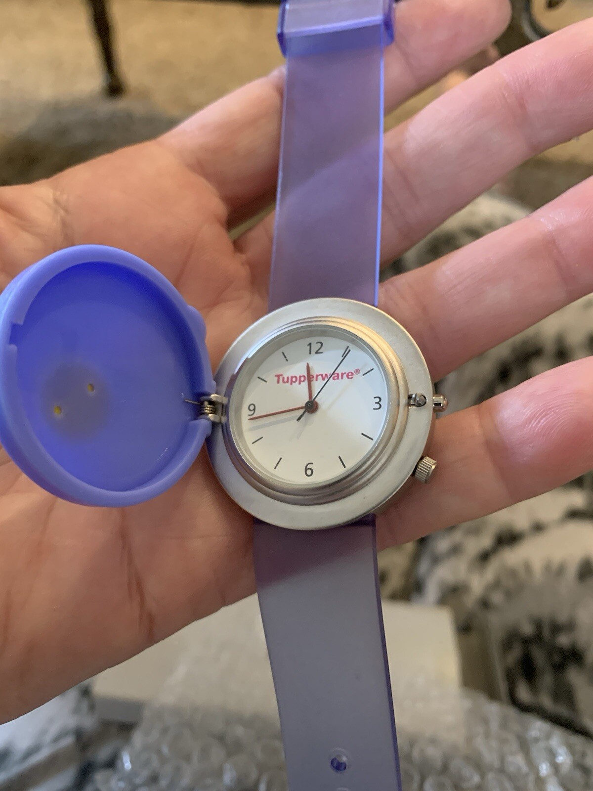 RARE NEW WT Battery Tupperware Watch Blue Yellow Flip Lid Steam Cover Rock Serve