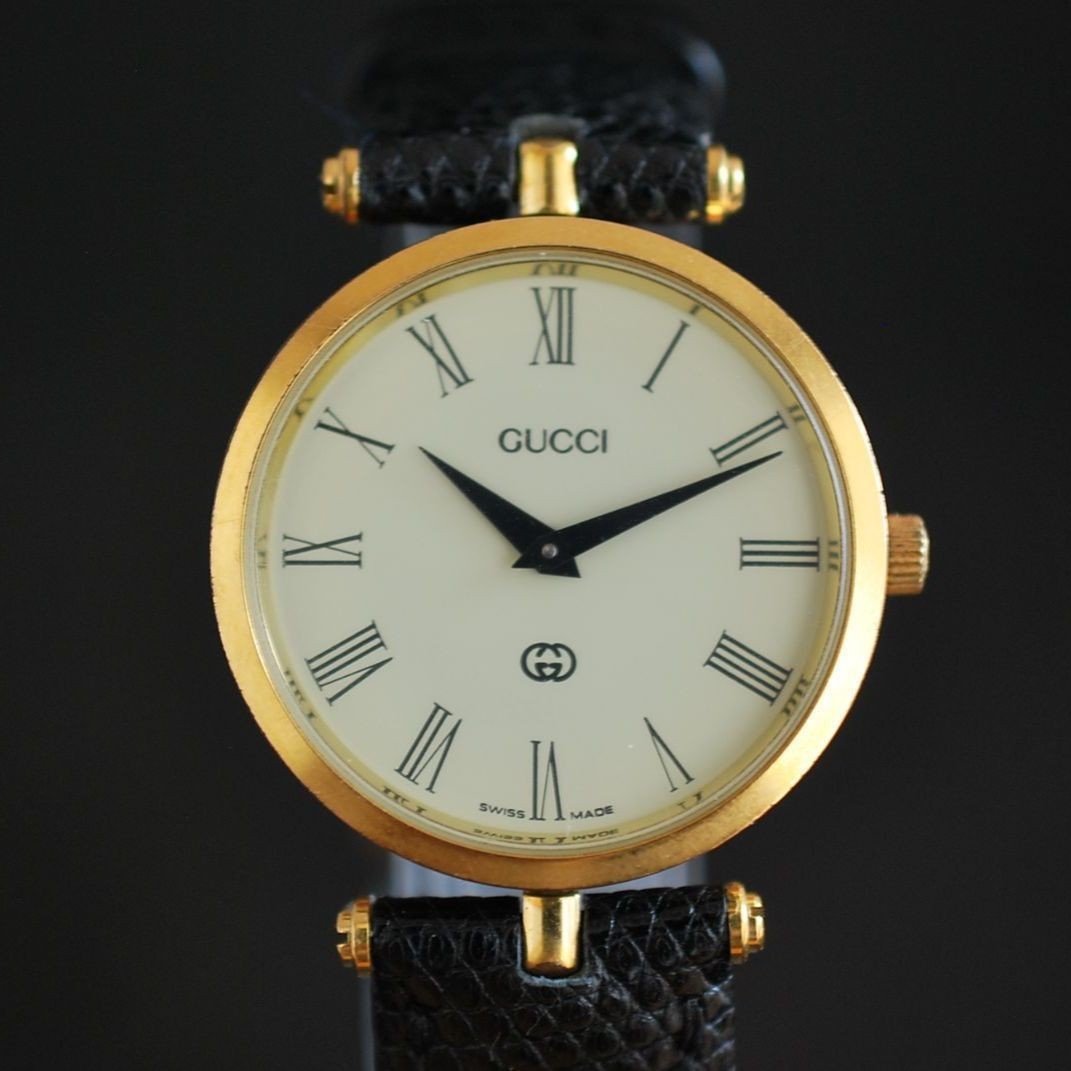 GUCCI 2000M Roman Sherry Line Gold Case Ivory Dial Quartz Mens Watch 30mm