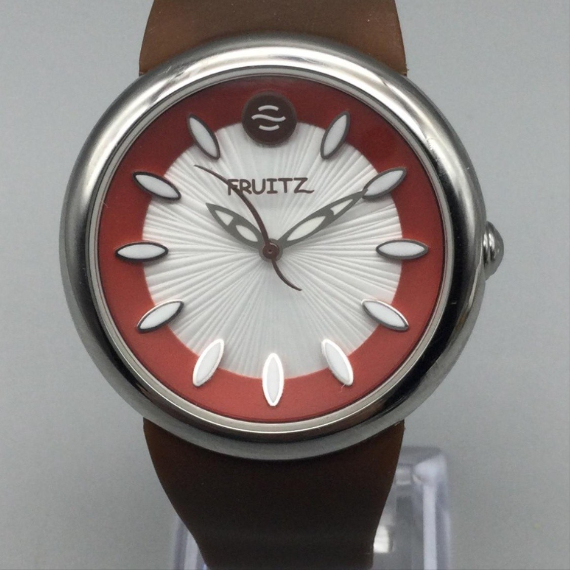Fruitz By Philip Stein Womens Watch 37mm White Red Dial Brown Band New Battery