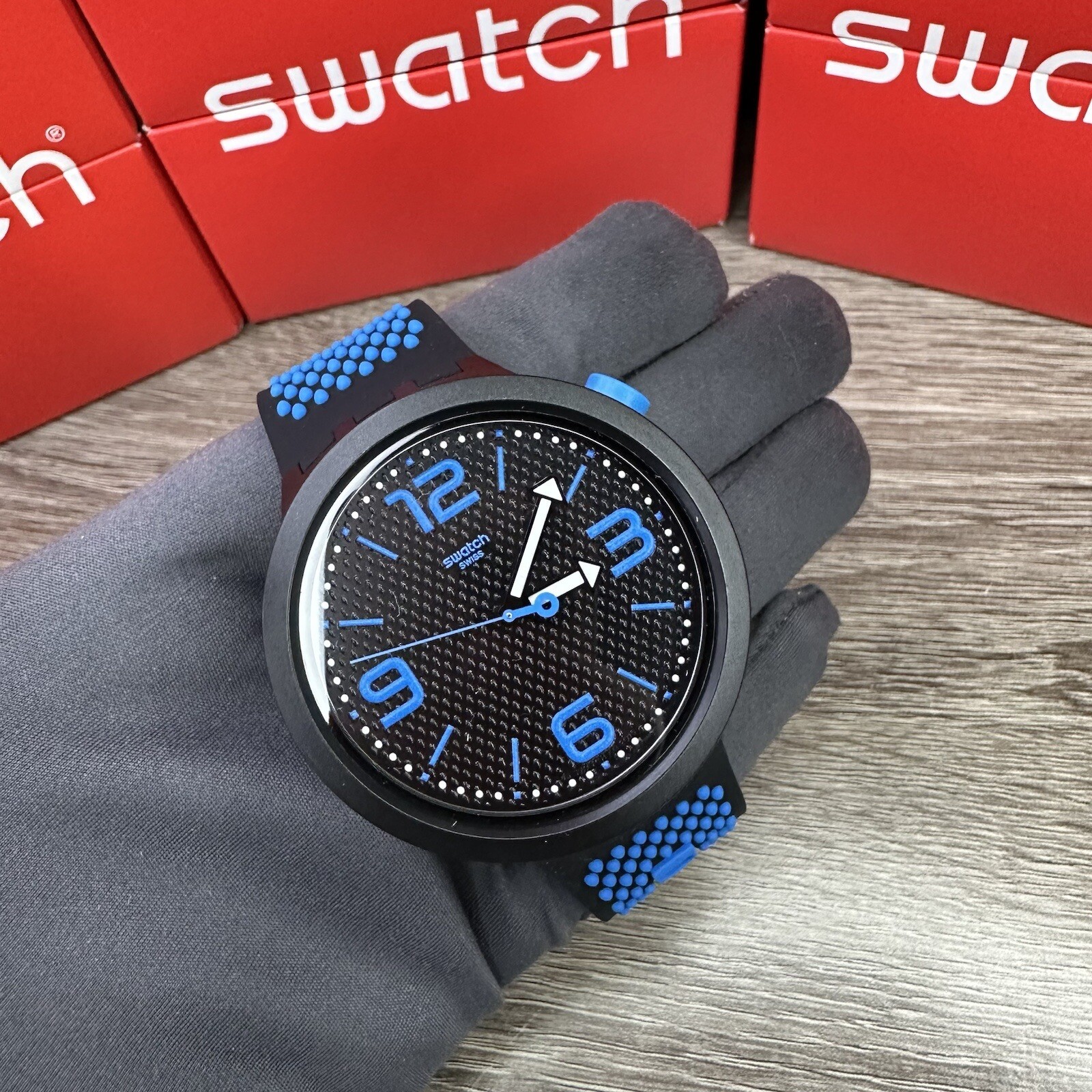 Swatch Big Bold Blue Black And Blue 47mm Wristwatch SO27B101