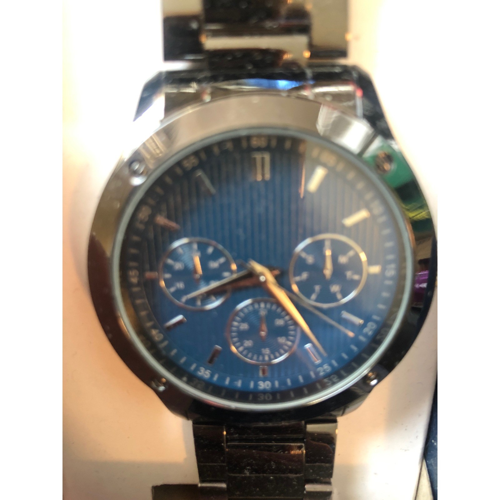 George Men’s Black Chronograph Watch Blue Dial Long Life Battery
