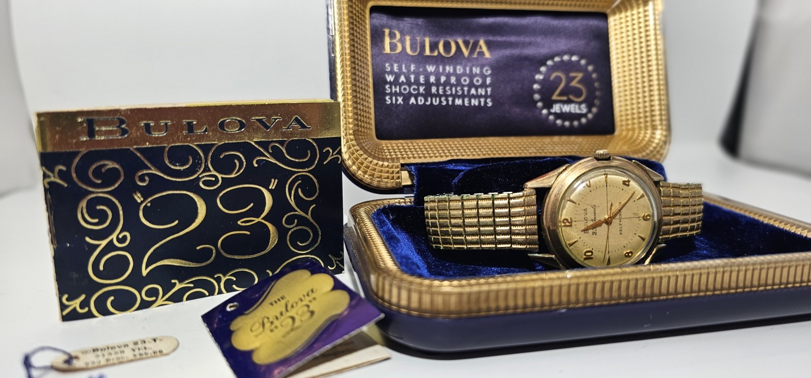 1956 Vintage Bulova 23-T 23 Jewel Self Winding Watch NOS Original Box Papers