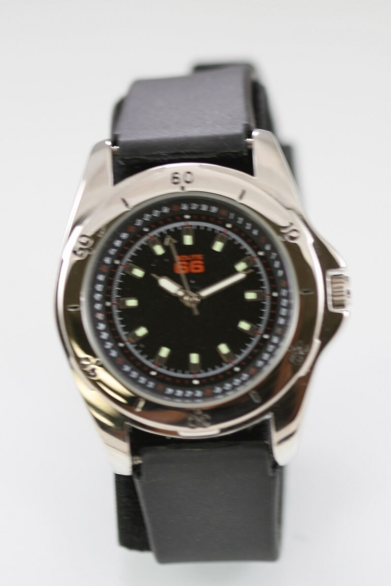 Route 66 Men Watch Stainless Steel Silver 30m Rubber Black Battery Quartz
