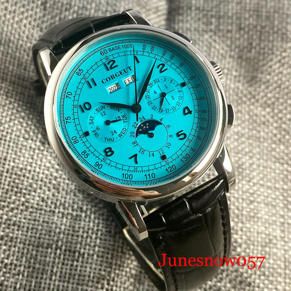 Sterile 42mm Automatic Men Watch ST1655 Movement Month Date Week Year Moon Phase