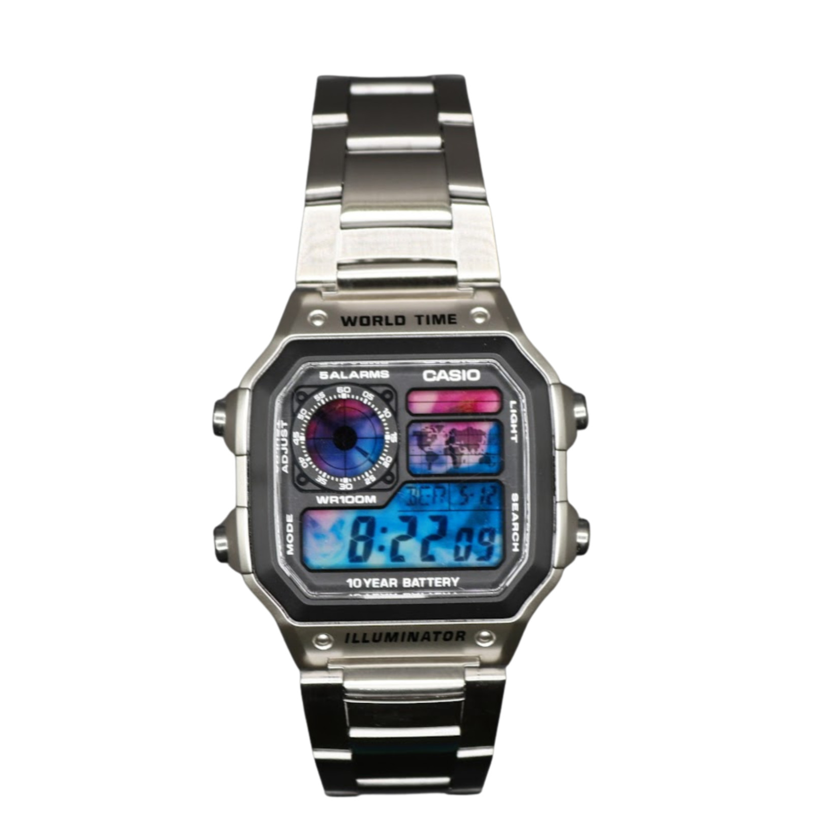 CASIO AE-1200WHD Royale World Time Watch Mod Blue & Pink Wave Display