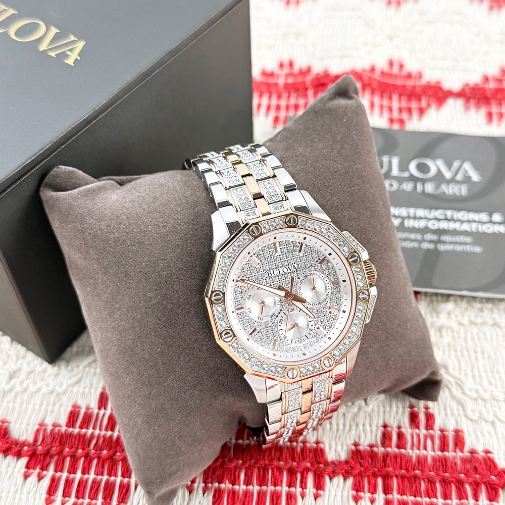 Bulova 98C133 Octava Men’s Rose Gold Crystal Stainless Quartz Watch 41.5mm