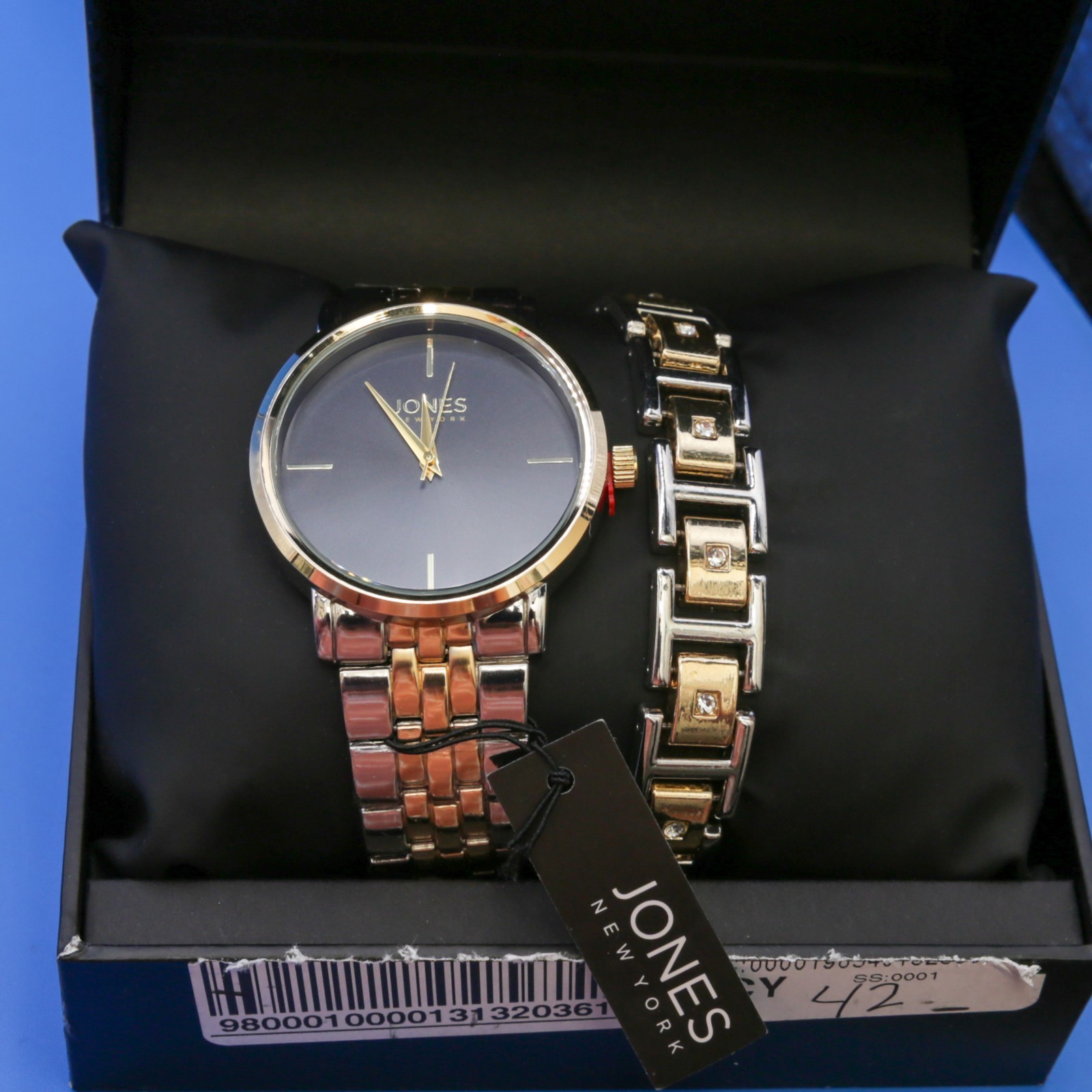Jones New York Men’s Analog Two Tone Metal Alloy Bracelet Watch, 42mm and Bracel