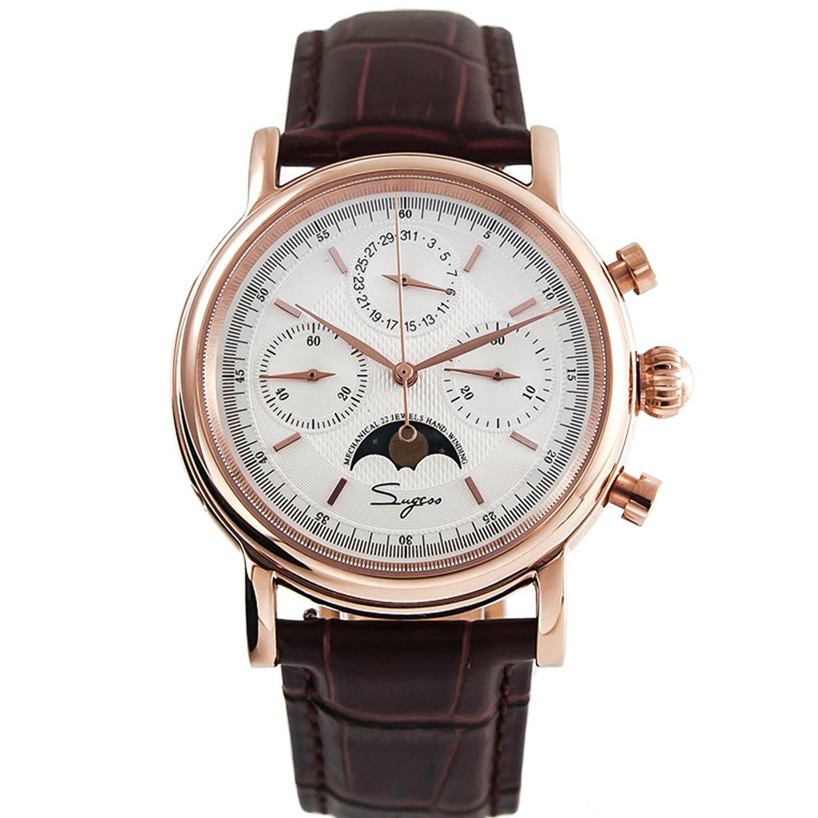 Sugess MoonPhase Master Chronograph Mechanical Mens Watch Seagull 1963 SU1908GW