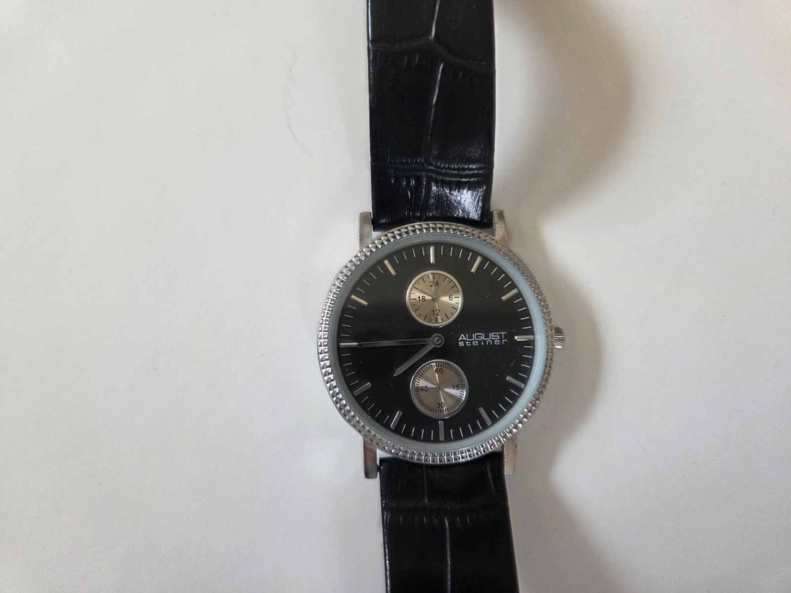 August Steiner Men’s Watch AS8048BK With Black Leather Band