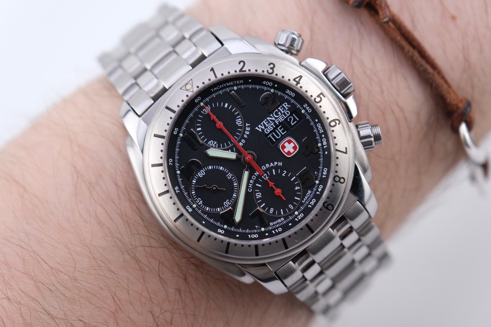 WENGER GST Field Swiss Army CHRONOGRAPH 200m AUTOMATIC Watch MINT Ref 674.0646