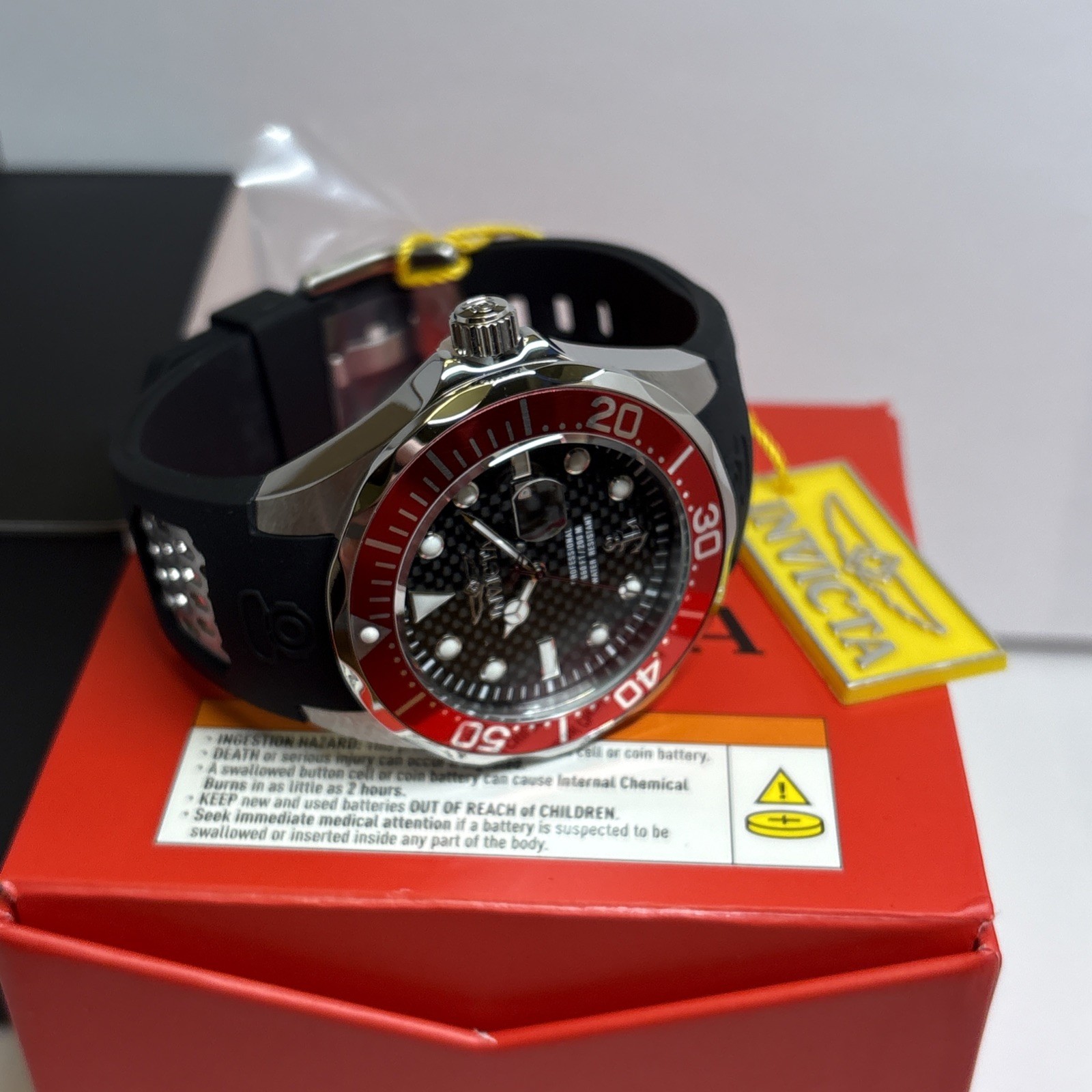 Invicta 47688 Ocean Voyage Watch 47mm Carbon Dial Black Red Bezel NEW