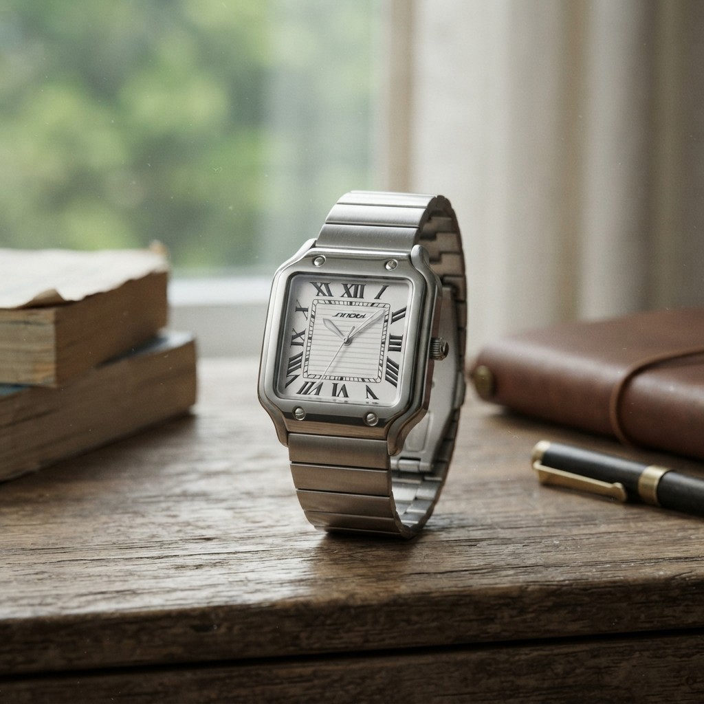 Luxury Silver Square Watch with Roman Numerals for Men | Versatile 33mm Design