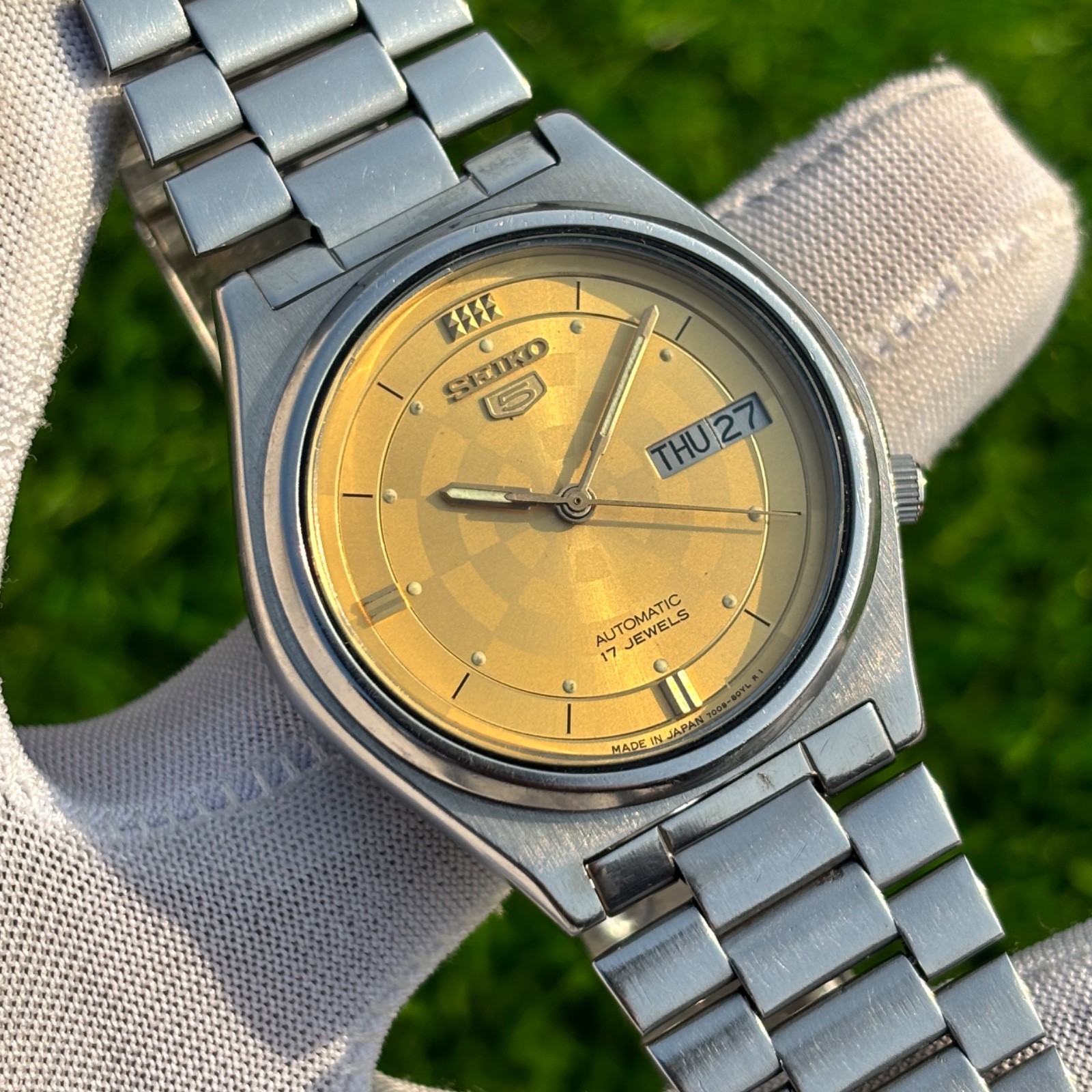 Vintage Seiko 5 Golden Sunburst Dial Automatic Japan Made Men’s Watch 7009-3171
