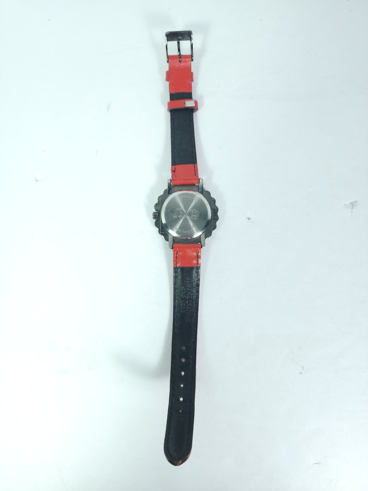 PepsiCola Bottle Cap Quartz Wristwatch Red Leather Strap Japan v102 377 Untested