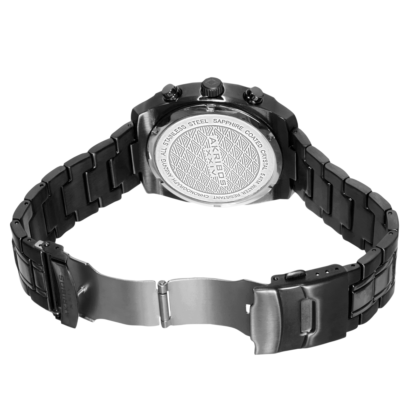 DEFECTIVE Mens Akribos XXIV AK624BK Black Chronograph Date Stainless Ste G3D