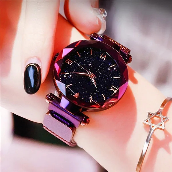 Women’s Starry Sky Quartz Watch Magnetic Mesh Band Diamond Dress Wristwatch